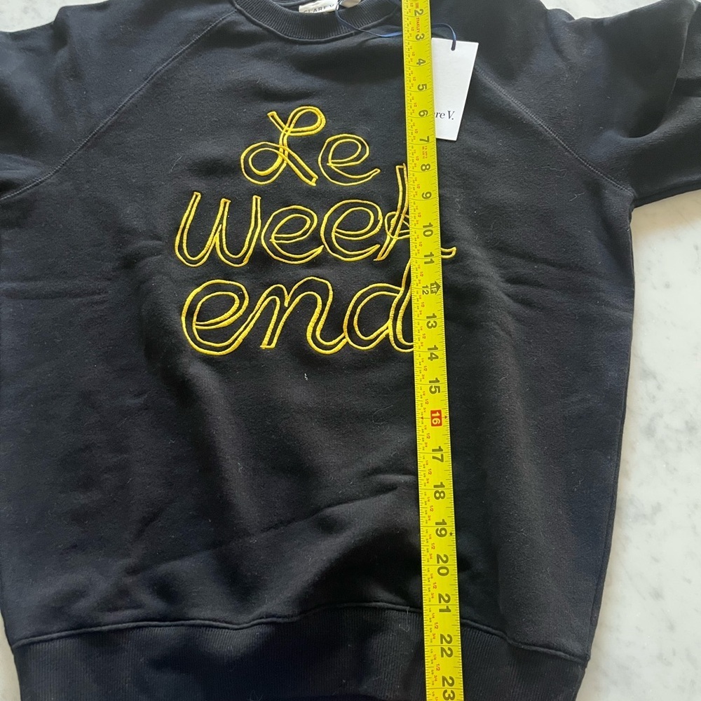 NWT Clare V. Sweatshirt in Black w/ Marigold Embroidered Le Weekend XS - Picture 5 of 6